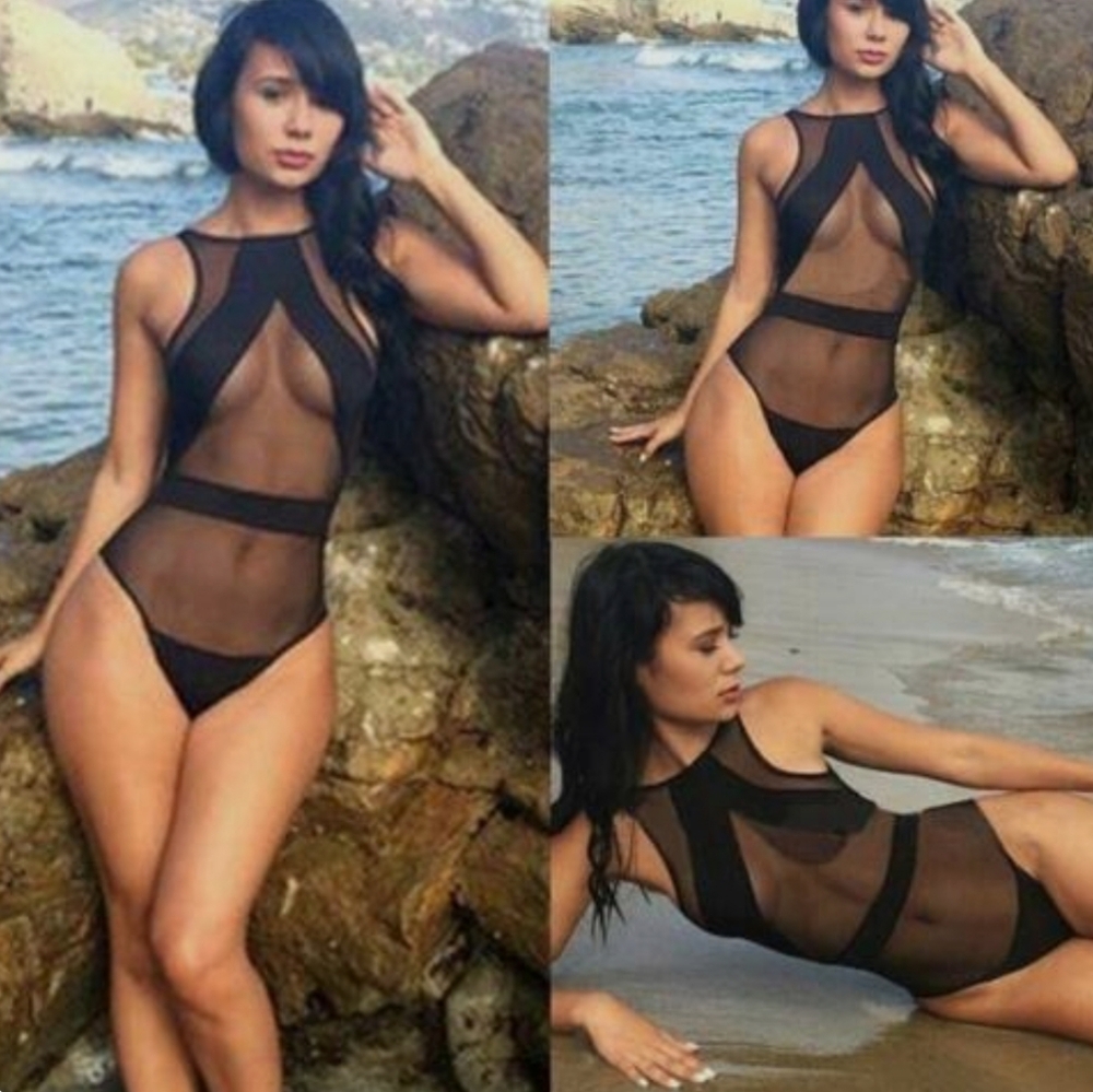 Black Sheer Mesh Swimsuit